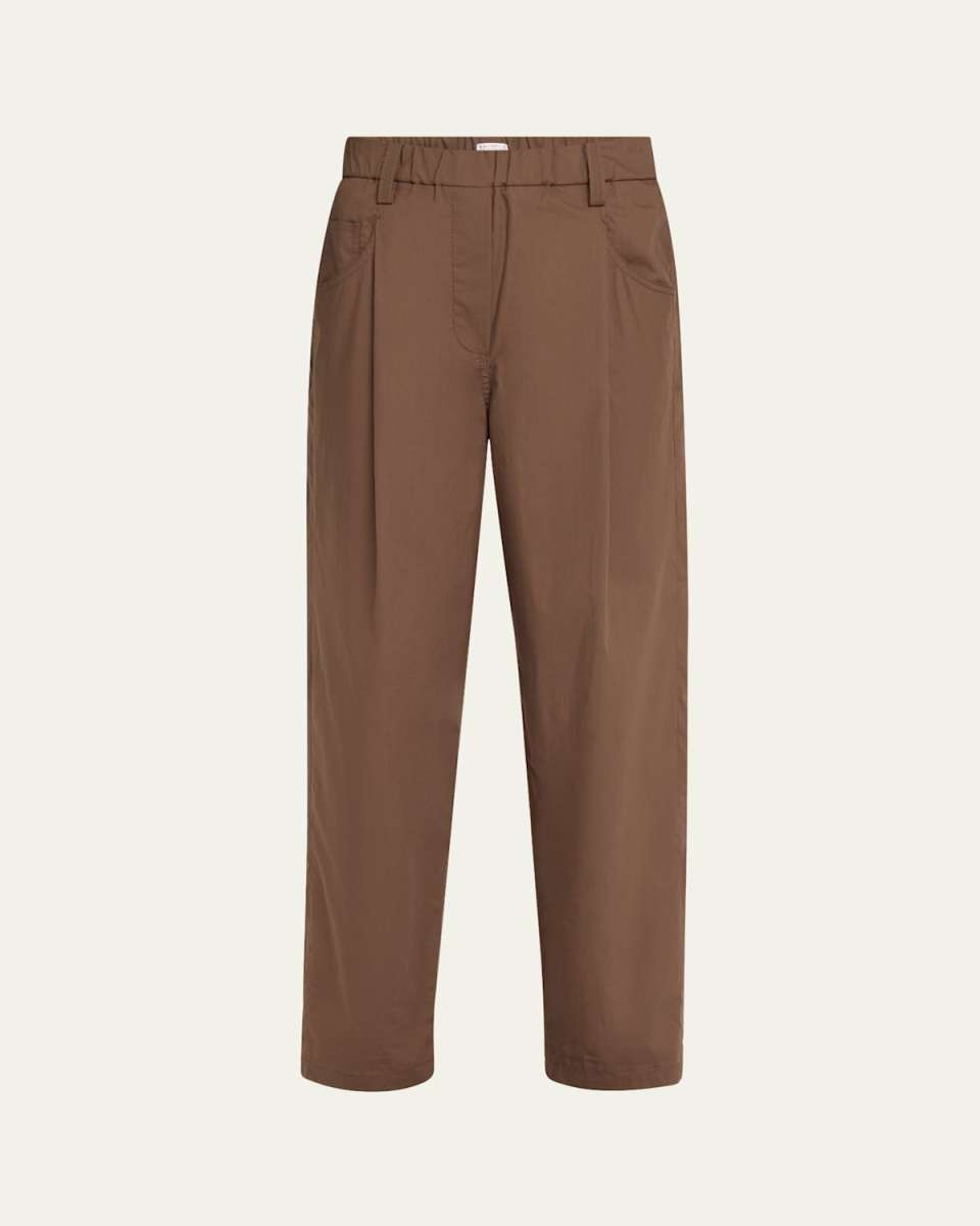 Poplin Baggy Straight-Leg Crop Pull-On Pants